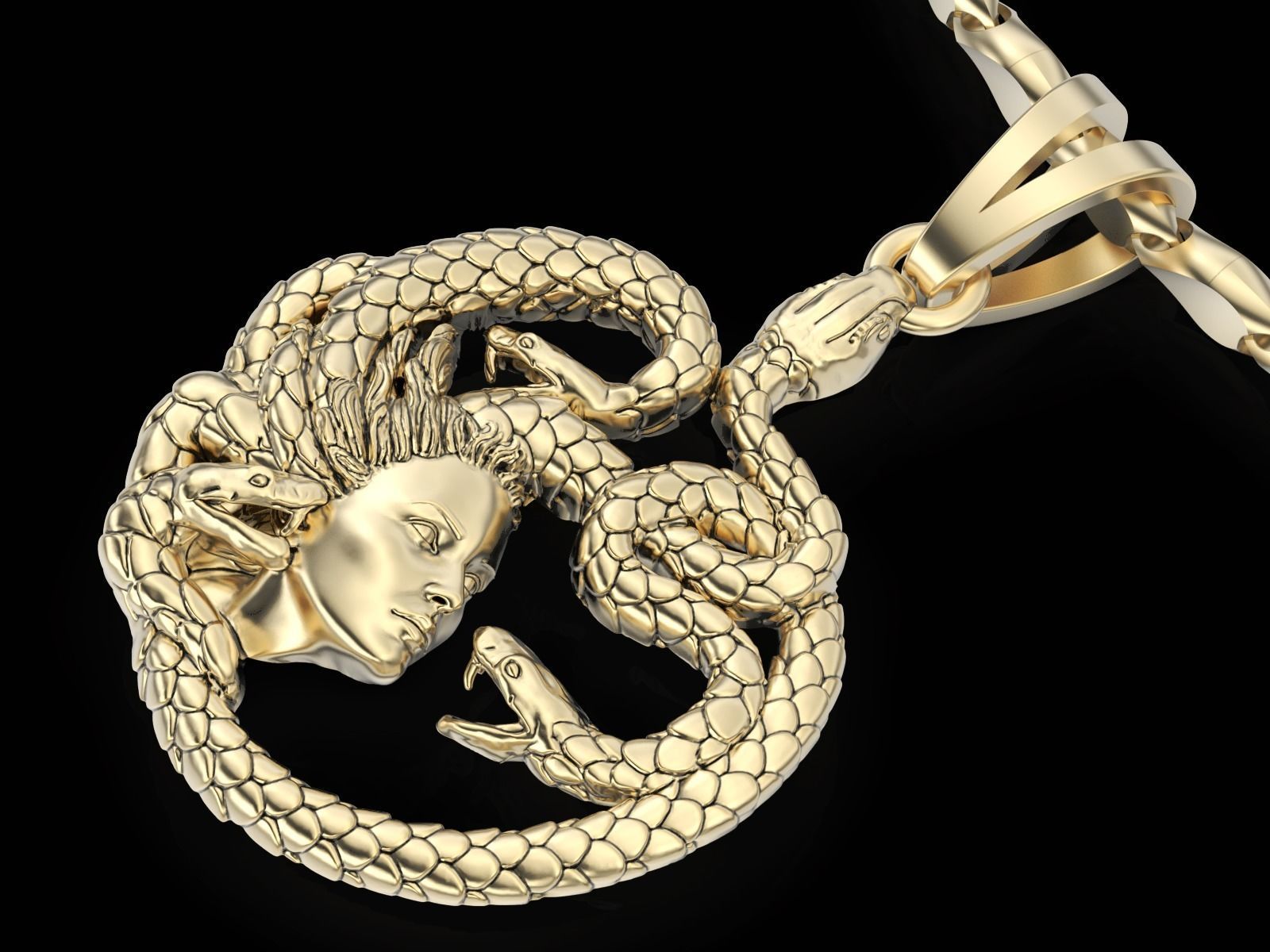 Medusa Sculpture pendant jewelry Gold necklace 3D print model_1