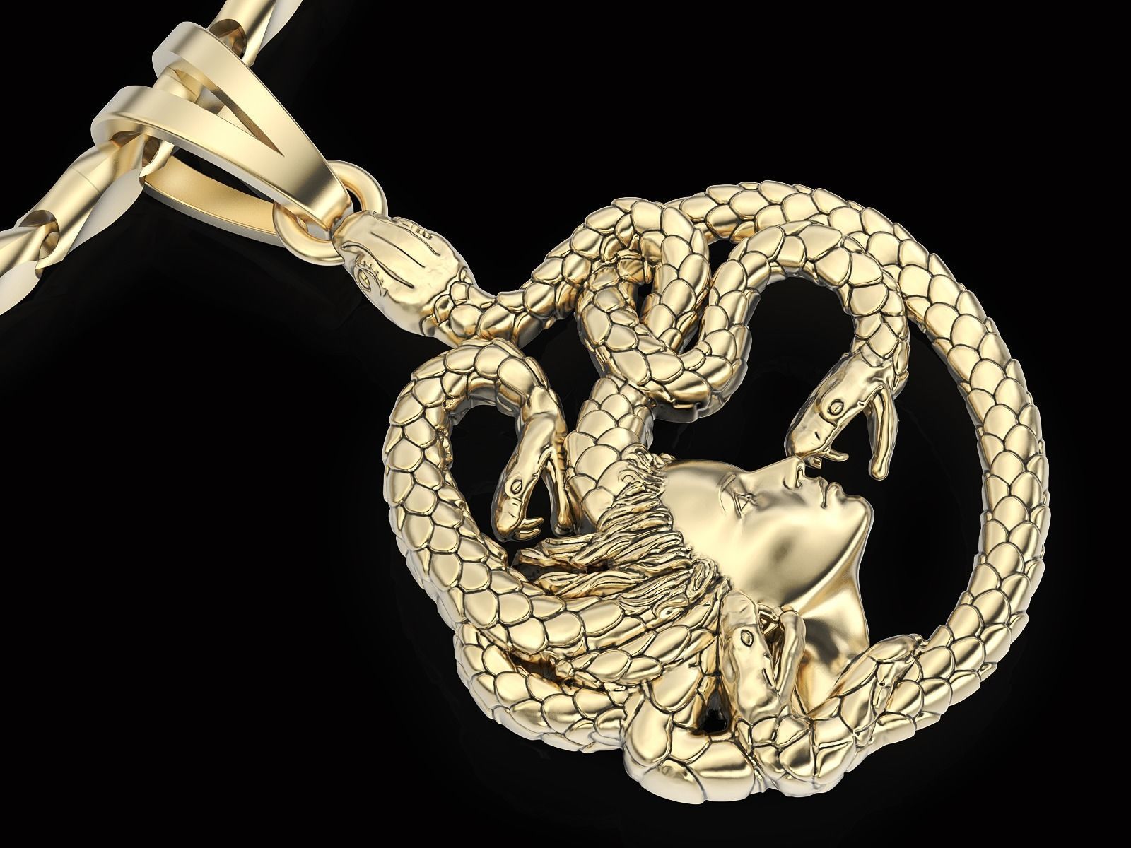 Medusa Sculpture pendant jewelry Gold necklace 3D print model_5