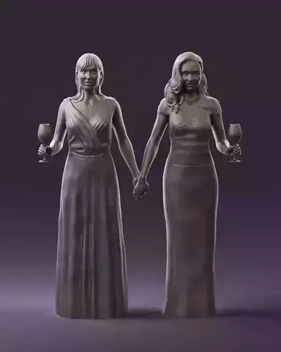 Two woman in long dresses glass 0796 3D Print Ready