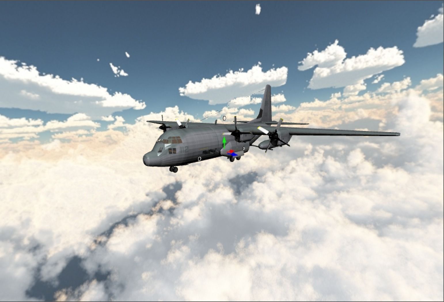 AC-130 military plane flying in sky 3D model_1
