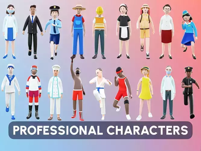 Professional Characters Low-poly 3D model