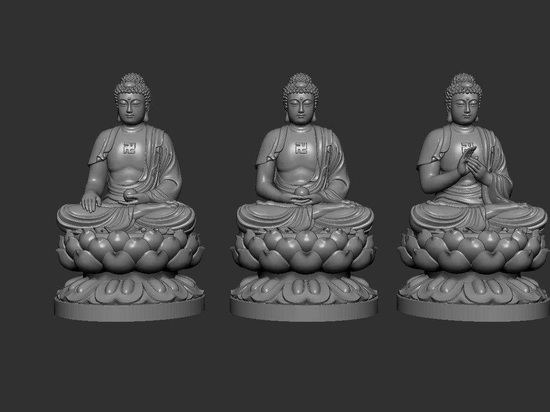 Buddha five statues 3D model_1