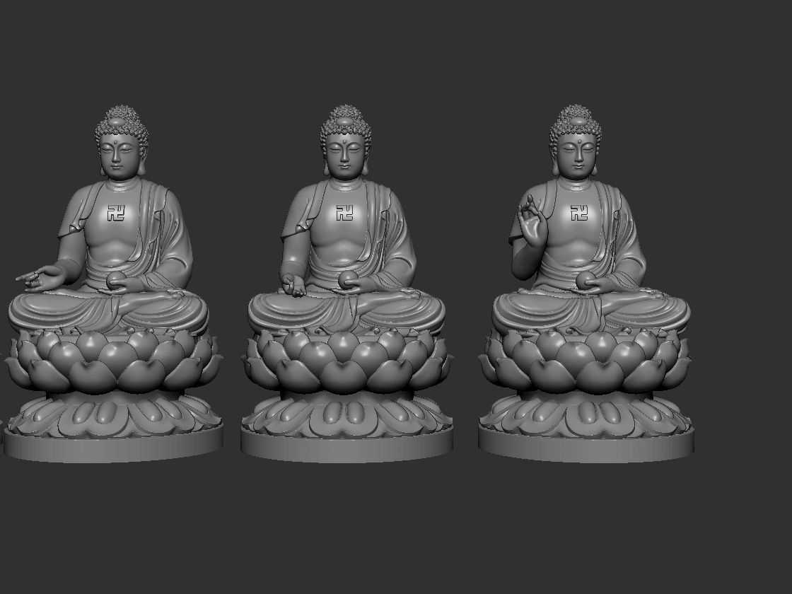 Buddha five statues 3D model_2