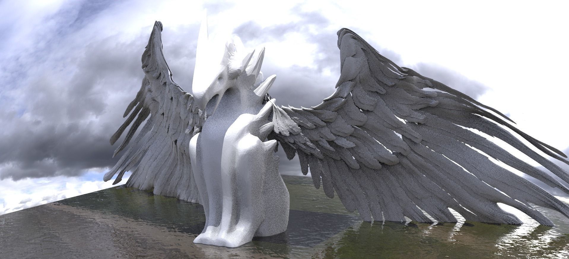 Reptile Statue winged  3D model_1