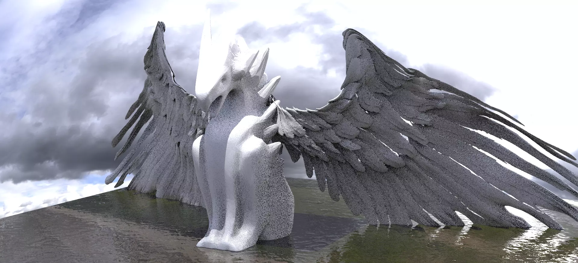 Reptile Statue winged  3D model_0