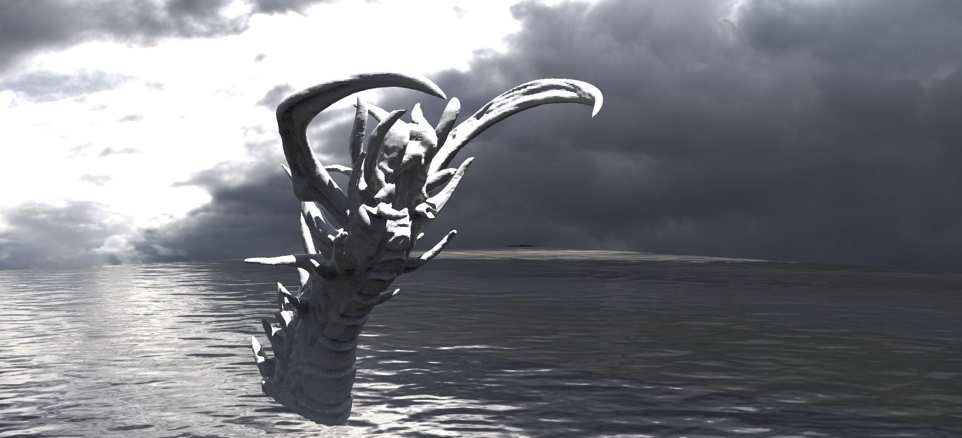 Centipede monster in sea 3D model_2