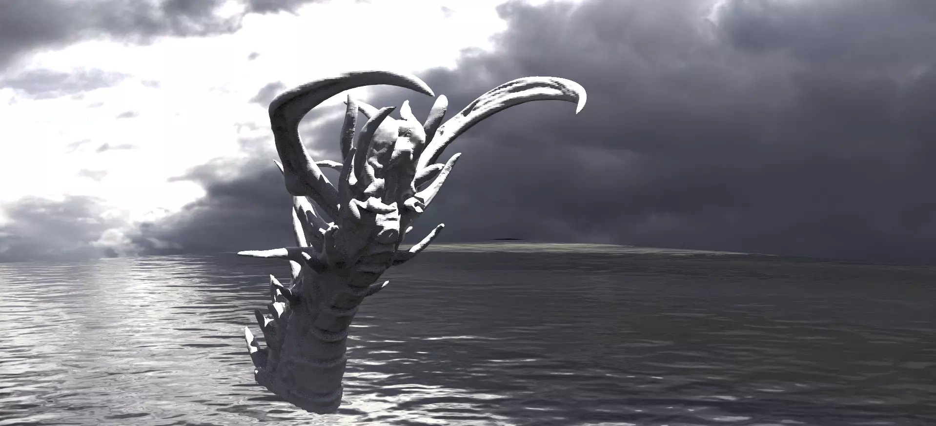 Centipede monster in sea 3D model_0