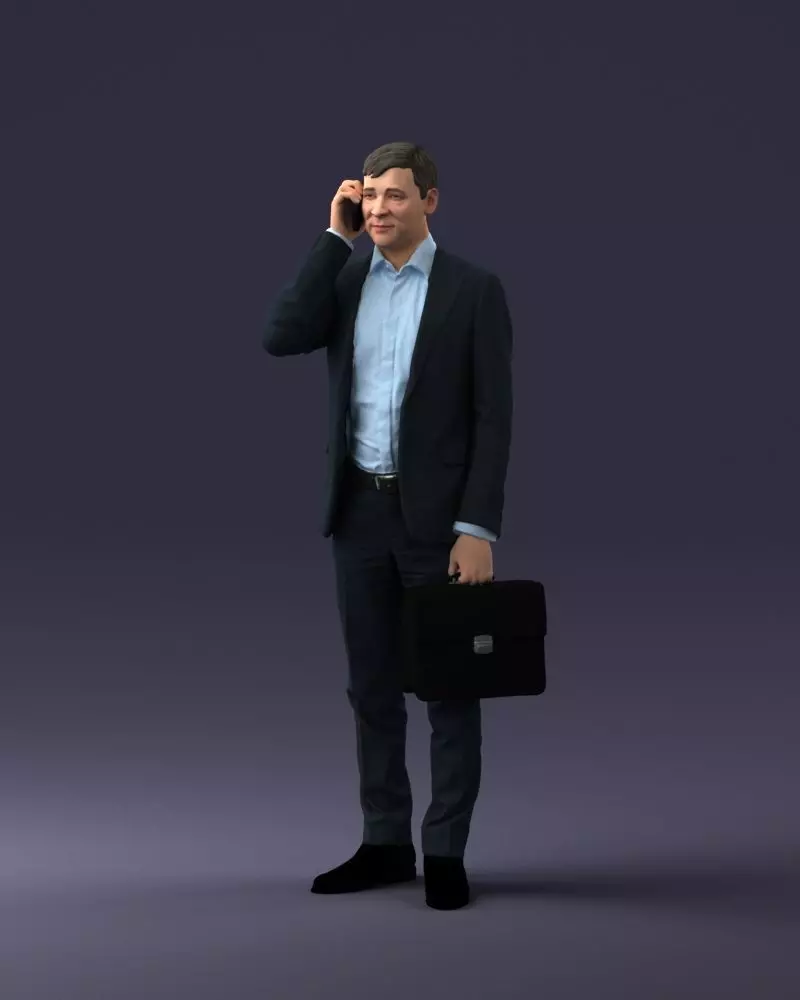 000046 Man on Phone Holding Briefcase 0117 3D print model