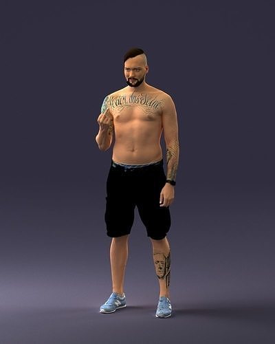 000172 Tattooed Man in Shorts 0817 3D model
