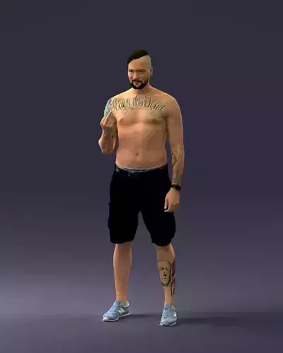 000172 Tattooed Man in Shorts 0817 3D model