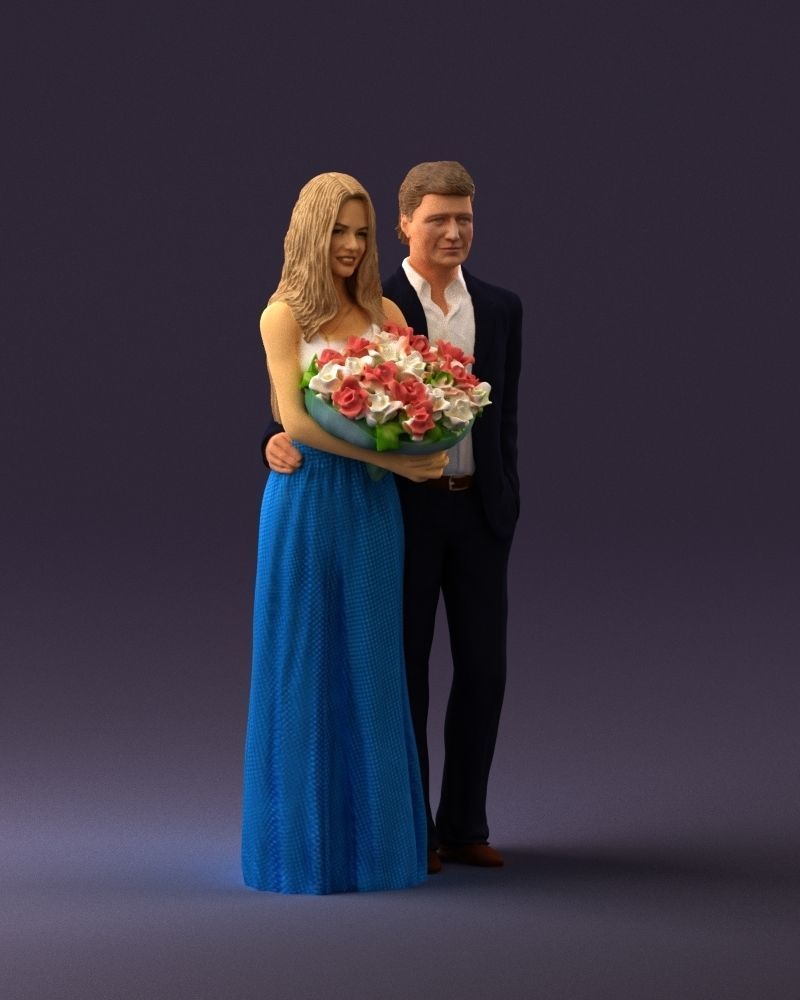 Man and woman in eve dresses bouquet flowers 0868 3D Print Ready 3D print model_14