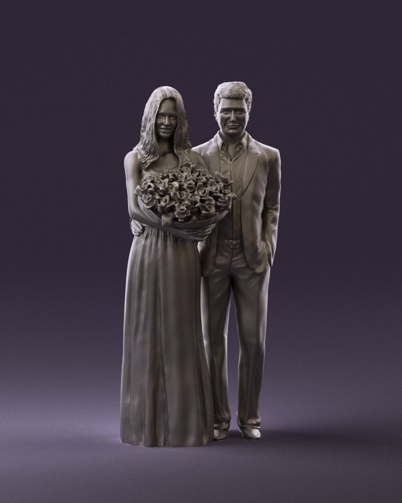 Man and woman in eve dresses bouquet flowers 0868 3D Print Ready 3D print model_1
