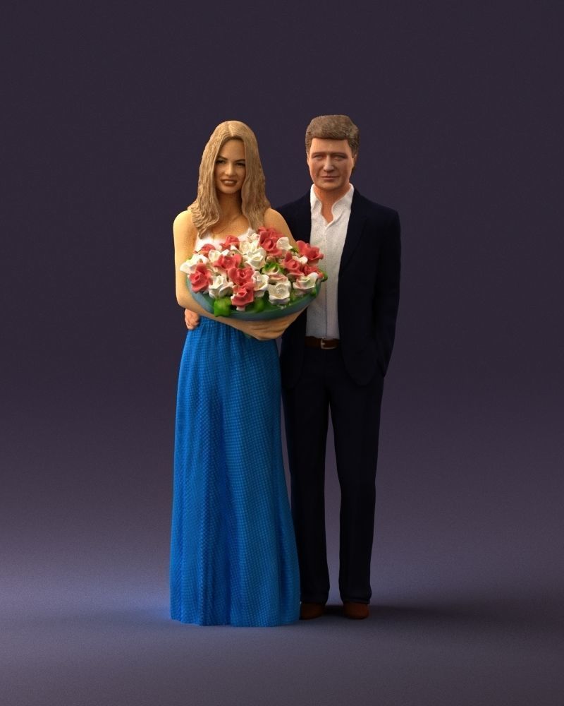 Man and woman in eve dresses bouquet flowers 0868 3D Print Ready 3D print model_12