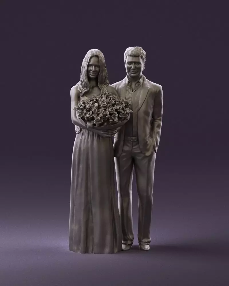 Man and woman in eve dresses bouquet flowers 0868 3D Print Ready 3D print model_0