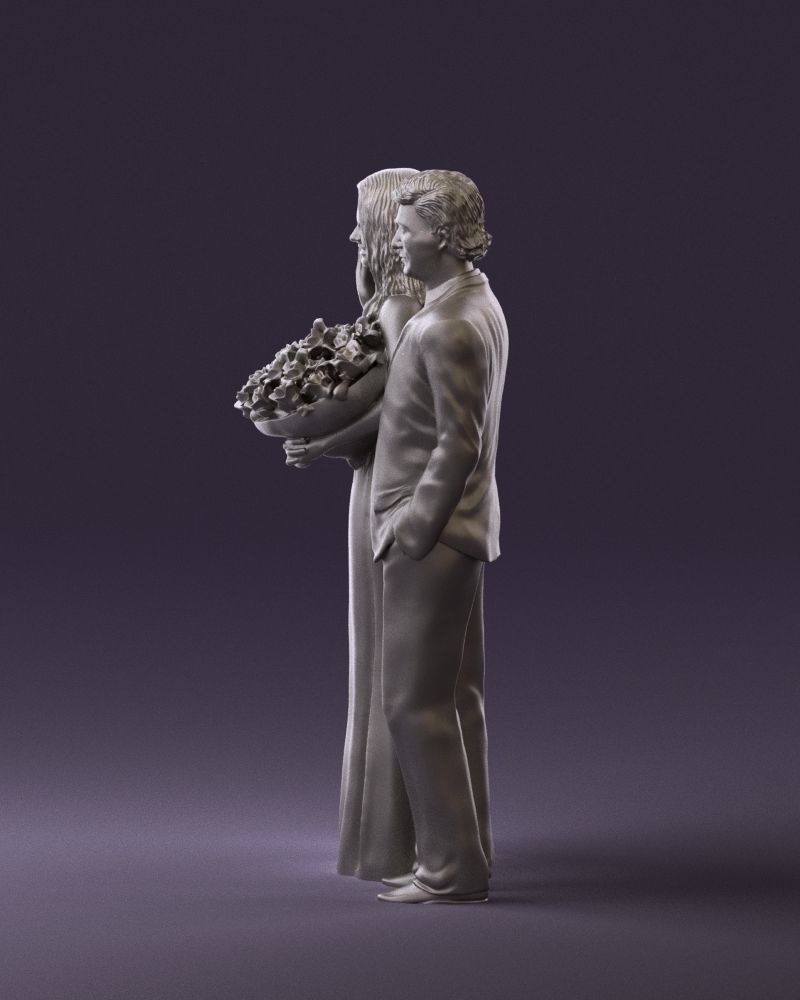 Man and woman in eve dresses bouquet flowers 0868 3D Print Ready 3D print model_8