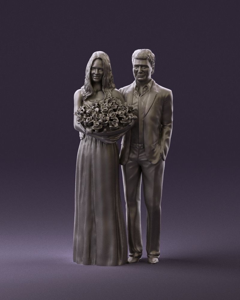 Man and woman in eve dresses bouquet flowers 0868 3D Print Ready 3D print model_11