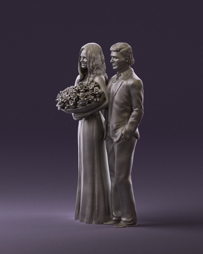 Man and woman in eve dresses bouquet flowers 0868 3D Print Ready 3D print model_9