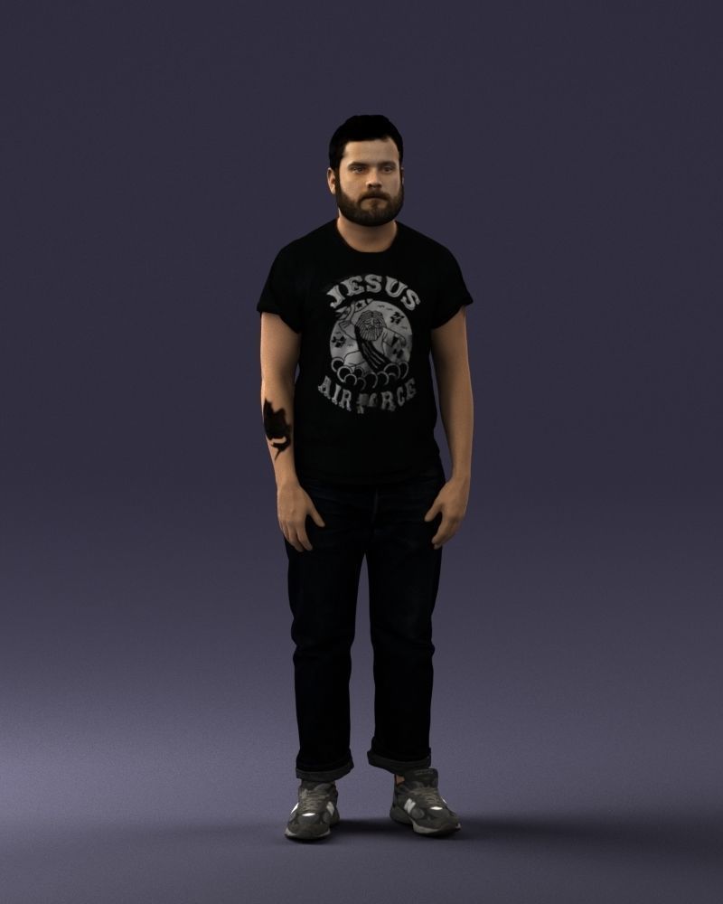000127 Bearded Man in Graphic TShirt 0521 3dp 3D print model_9