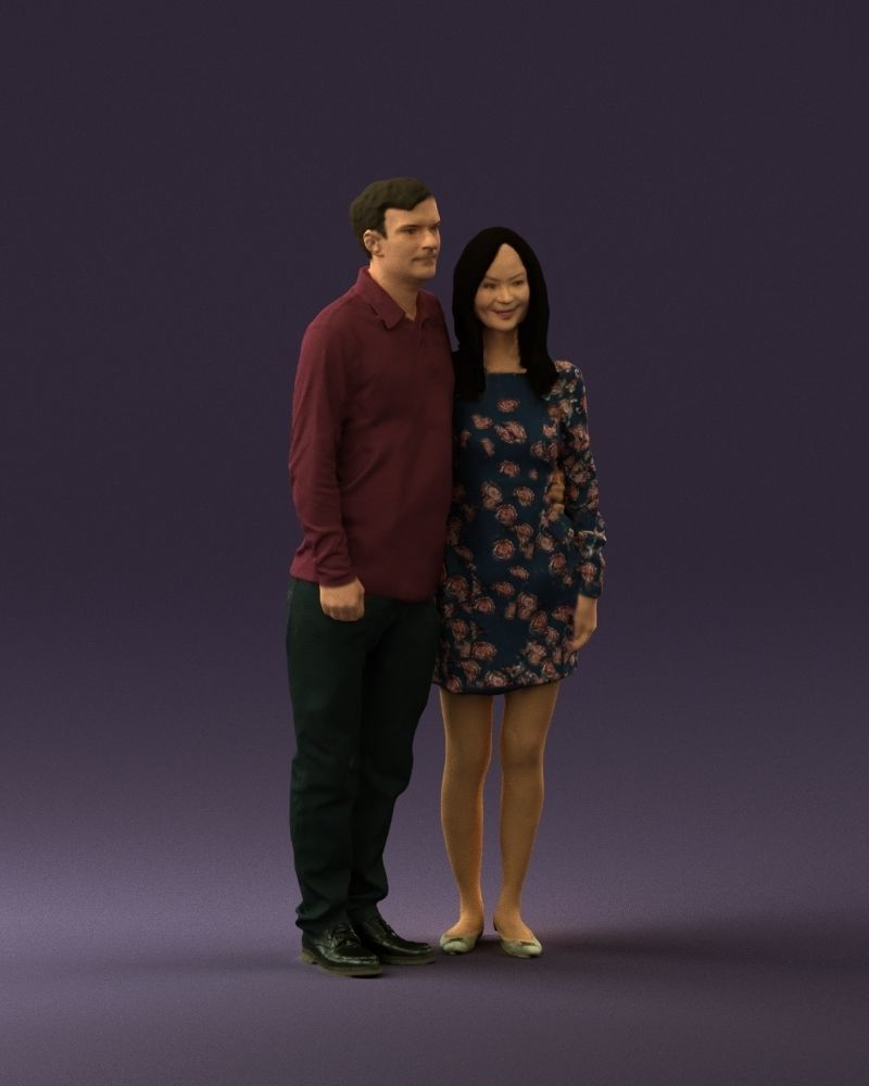 Man in redbrown top hug asian girl 0869 3D Print Ready 3D print model_14