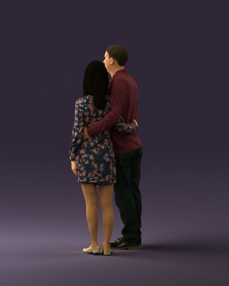 Man in redbrown top hug asian girl 0869 3D Print Ready 3D print model_19