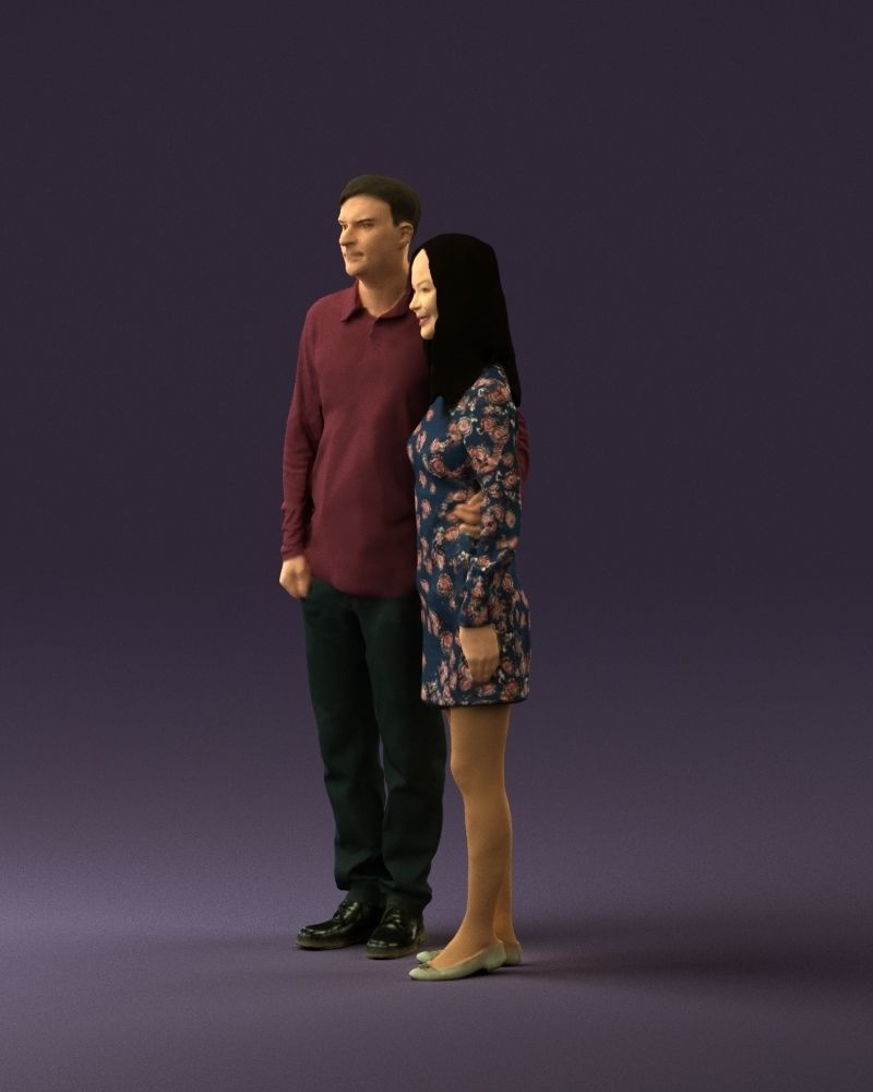 Man in redbrown top hug asian girl 0869 3D Print Ready 3D print model_21