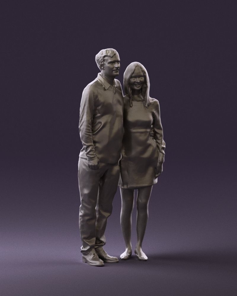 Man in redbrown top hug asian girl 0869 3D Print Ready 3D print model_2