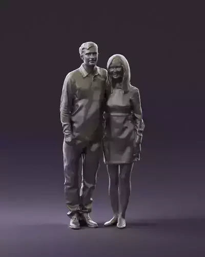 Man in redbrown top hug asian girl 0869 3D Print Ready