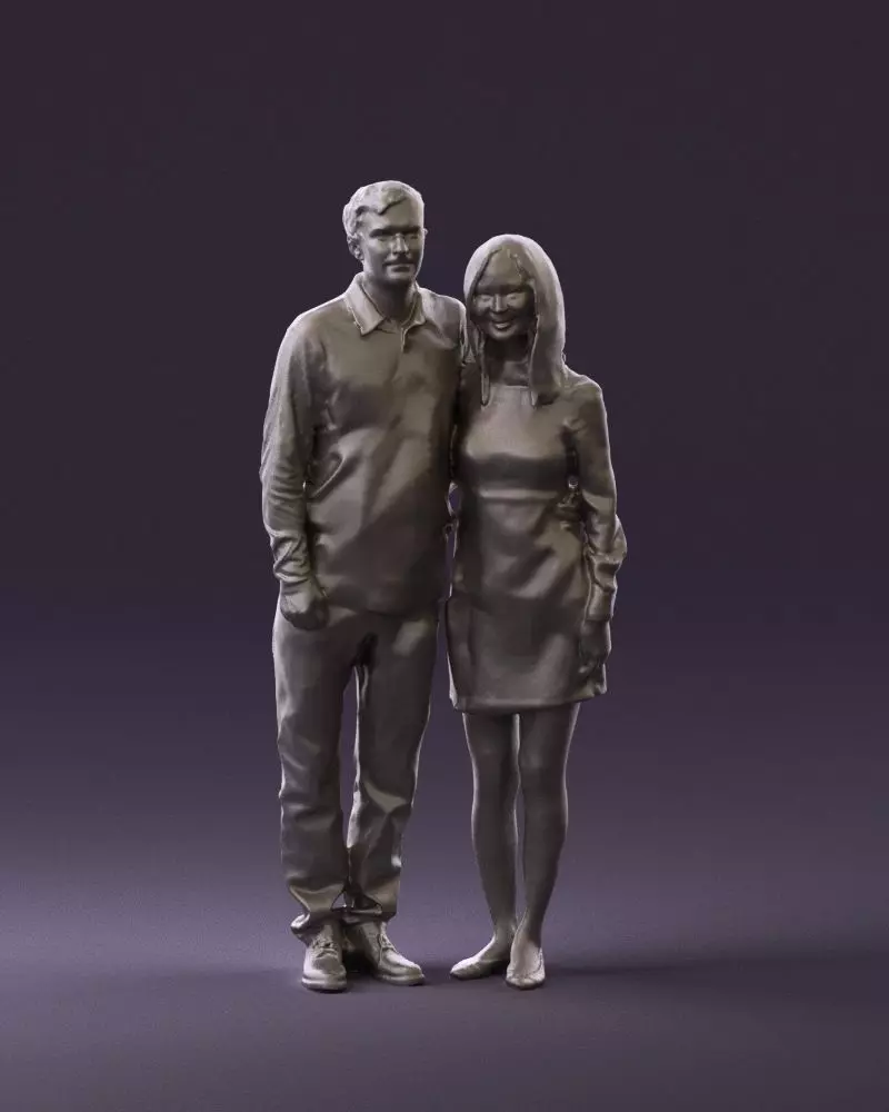 Man in redbrown top hug asian girl 0869 3D Print Ready 3D print model_0