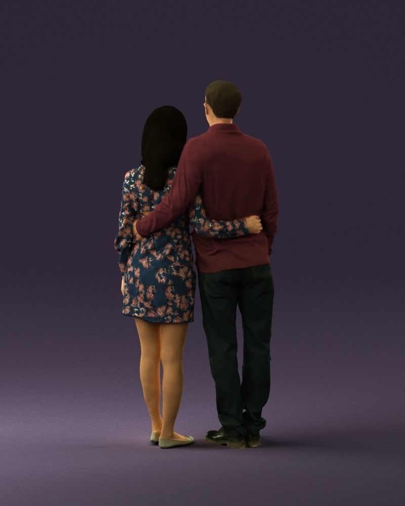 Man in redbrown top hug asian girl 0869 3D Print Ready 3D print model_18