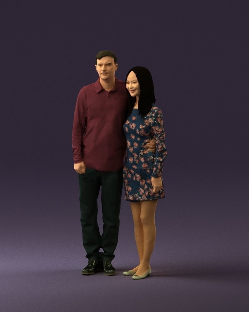 Man in redbrown top hug asian girl 0869 3D Print Ready 3D print model_22