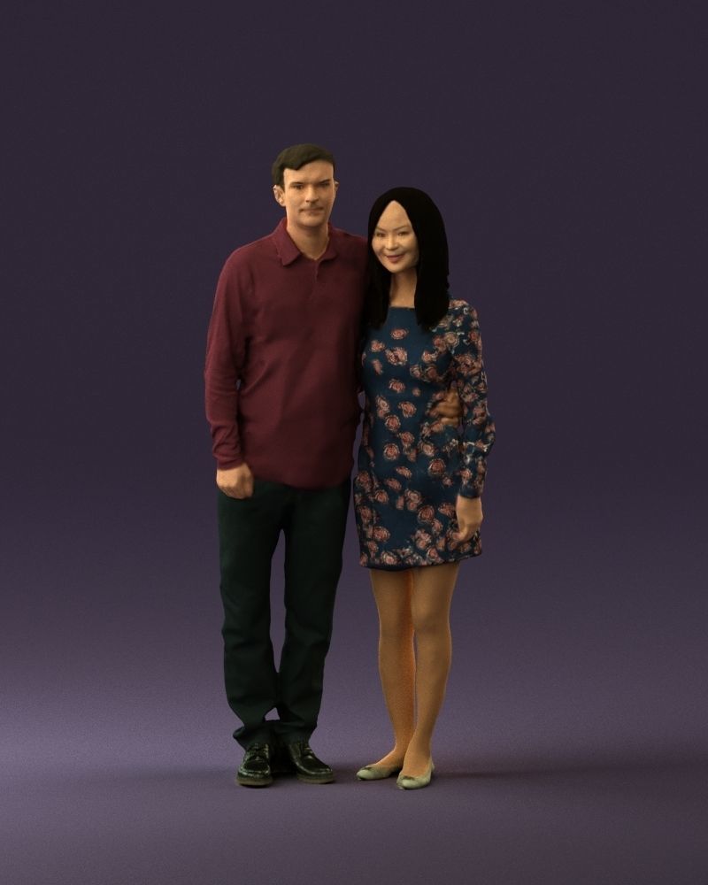 Man in redbrown top hug asian girl 0869 3D Print Ready 3D print model_23