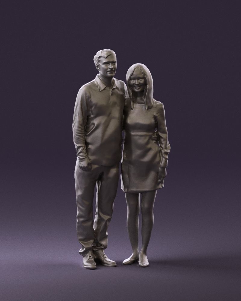 Man in redbrown top hug asian girl 0869 3D Print Ready 3D print model_1