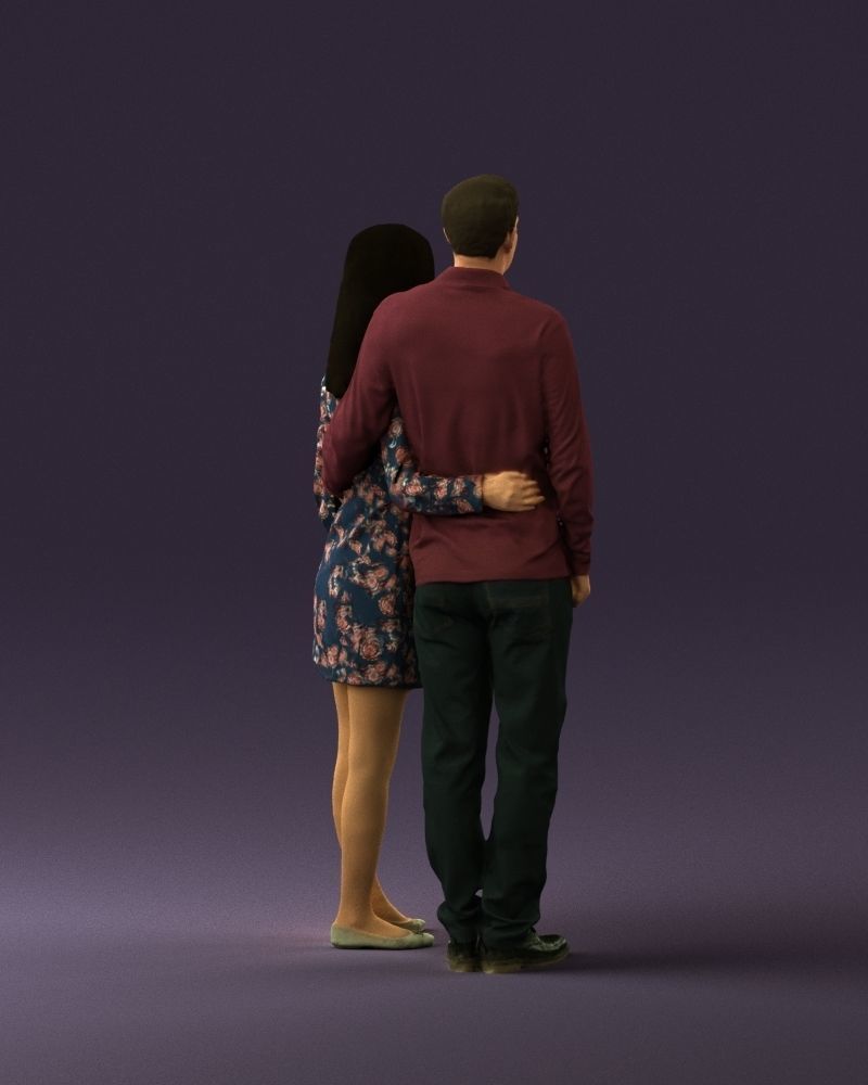 Man in redbrown top hug asian girl 0869 3D Print Ready 3D print model_17