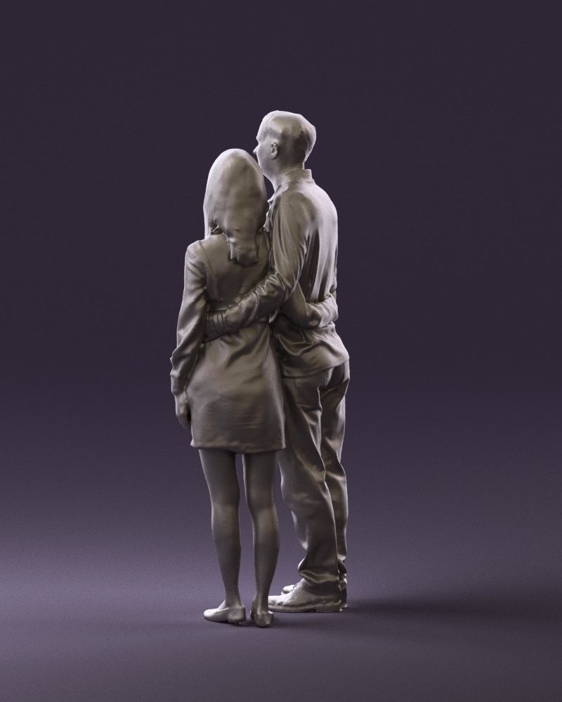 Man in redbrown top hug asian girl 0869 3D Print Ready 3D print model_7