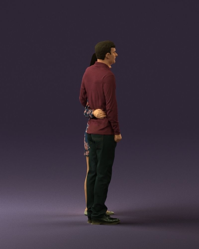 Man in redbrown top hug asian girl 0869 3D Print Ready 3D print model_16