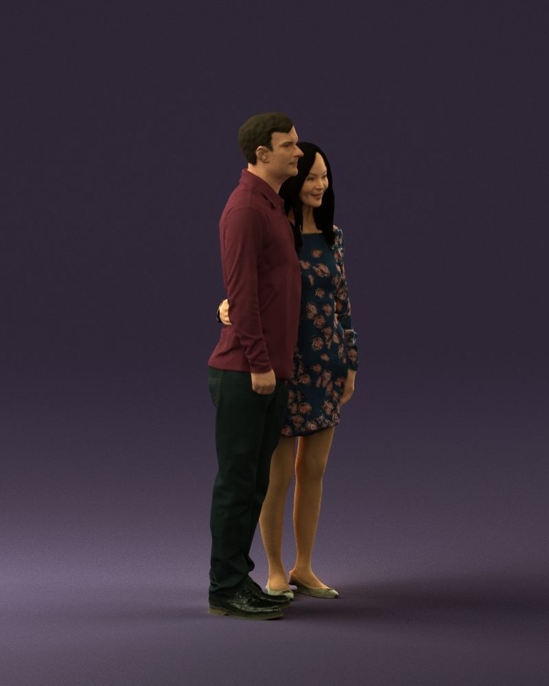 Man in redbrown top hug asian girl 0869 3D Print Ready 3D print model_15
