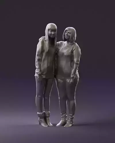 Woman hug girl by one hand 0893 3D Prit Ready