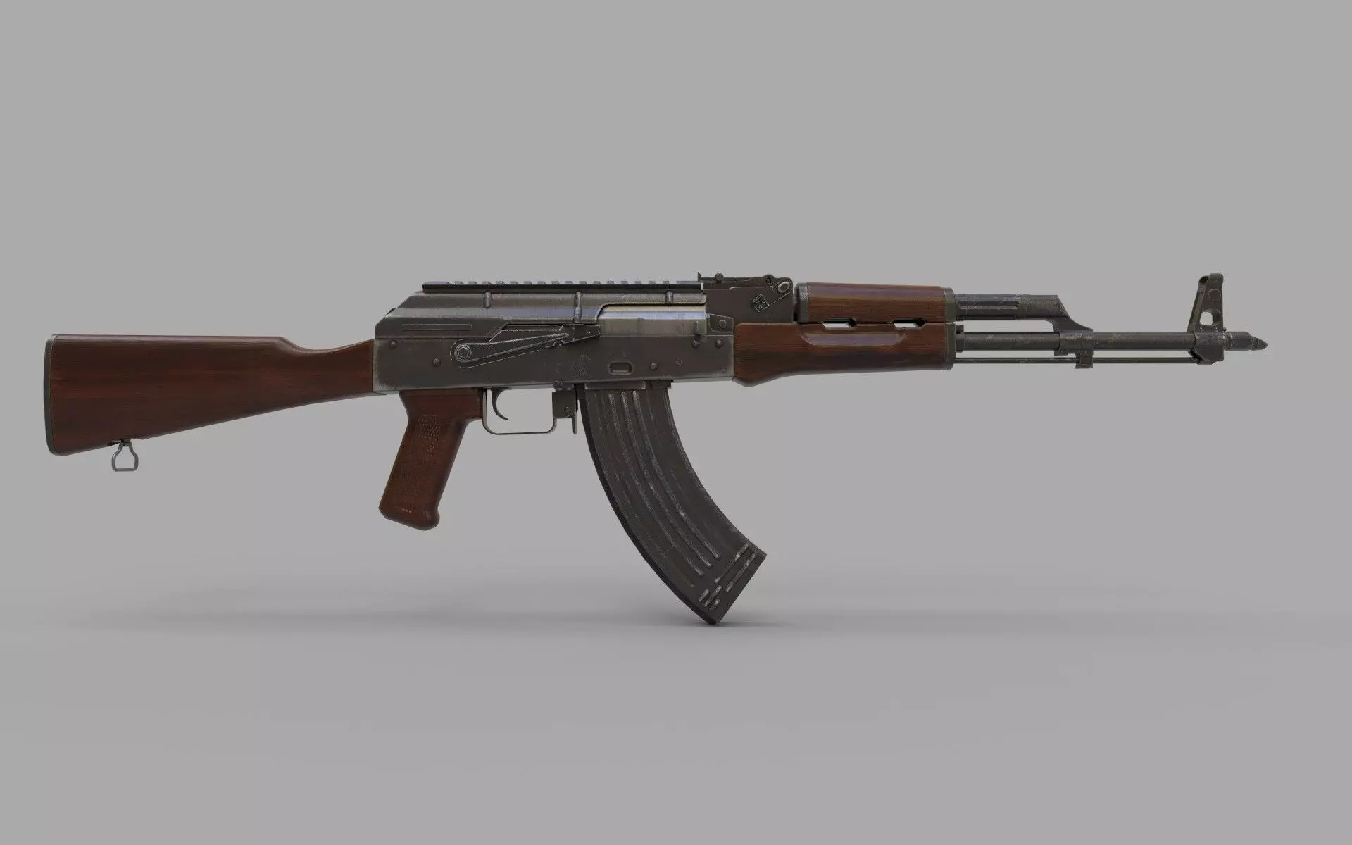 AKM machine gun  Low-poly 3D model_0