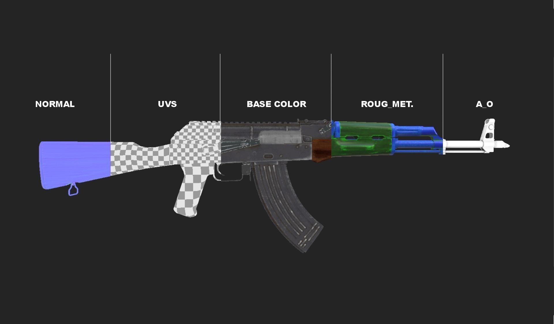 AKM machine gun  Low-poly 3D model_1