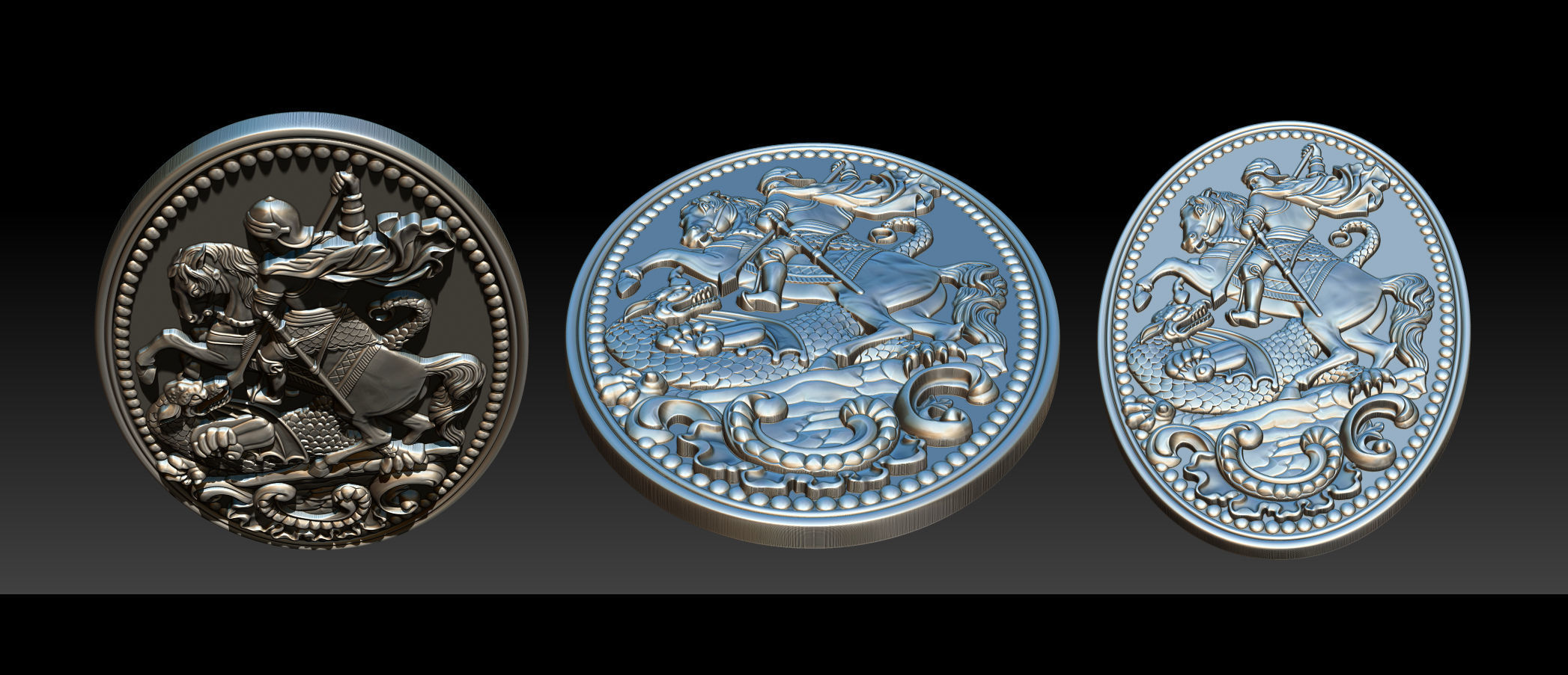 Collection 1 to 6 bronze medallion with knight 3D print model_34