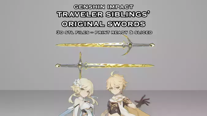 Travelers Original Swords Aether and Lumine Genshin Impact 3D print model