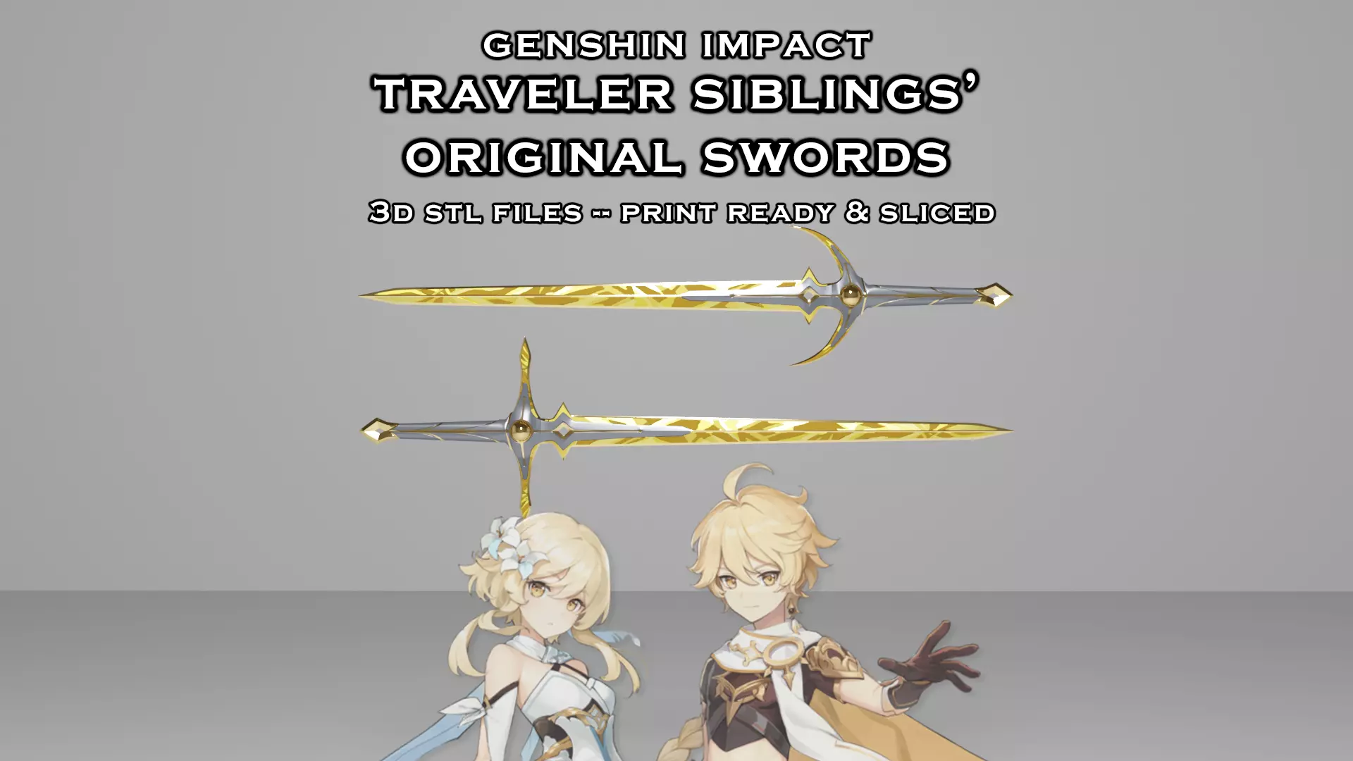 Travelers Original Swords Aether and Lumine Genshin Impact 3D print model_0