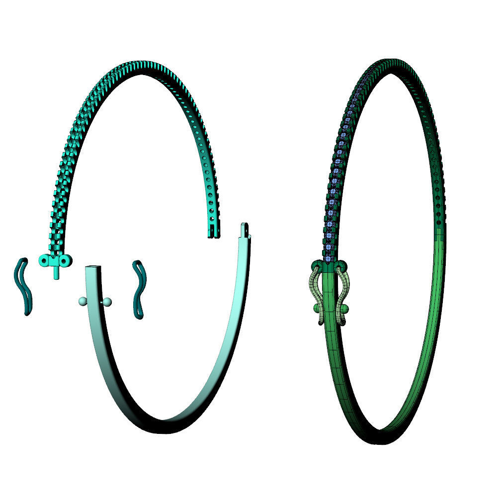 Diamond Bangle Bracelet 1Line 3D print model_18