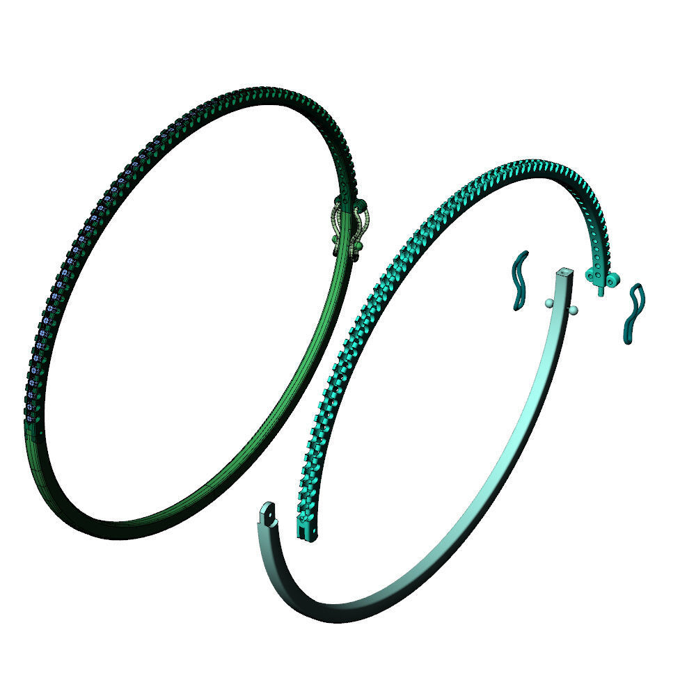 Diamond Bangle Bracelet 1Line 3D print model_15