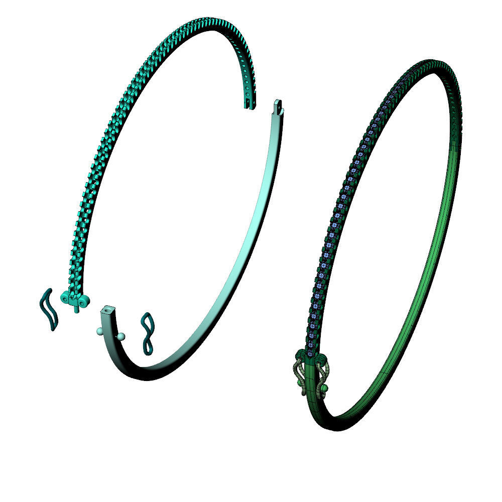 Diamond Bangle Bracelet 1Line 3D print model_11