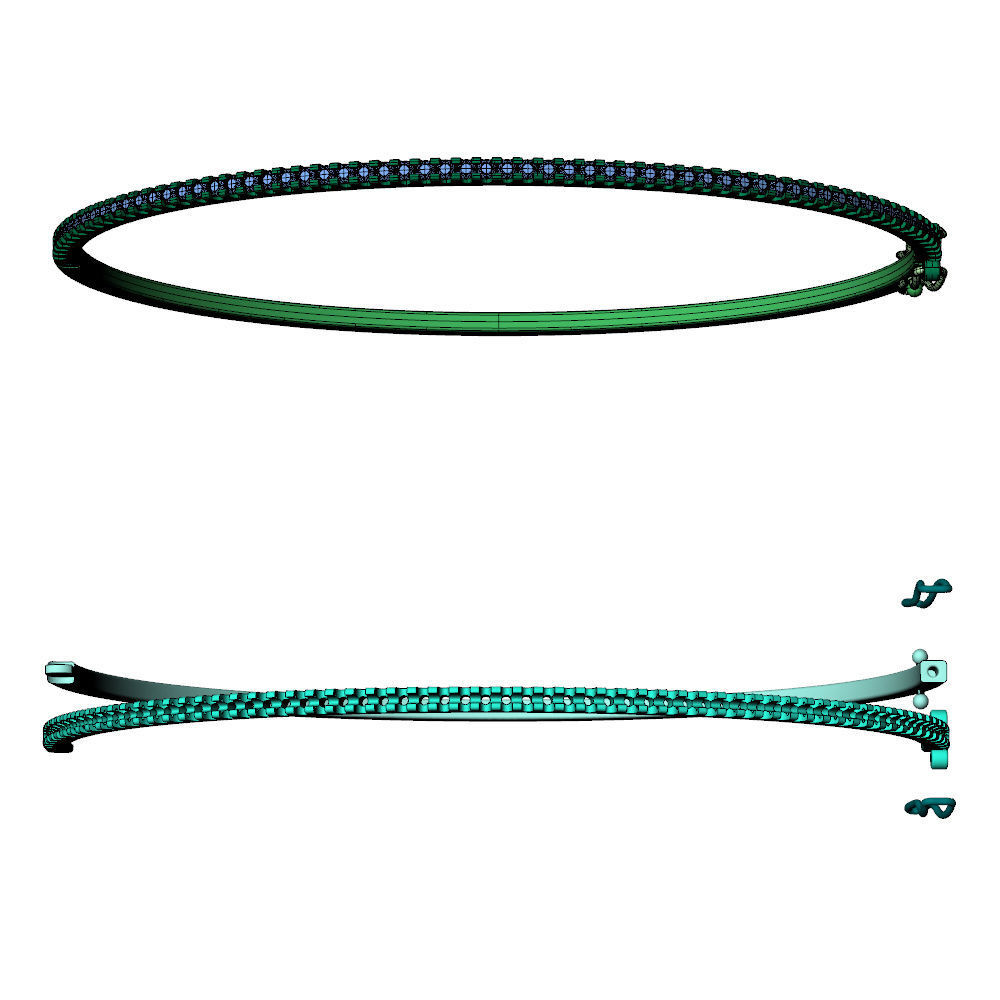 Diamond Bangle Bracelet 1Line 3D print model_16