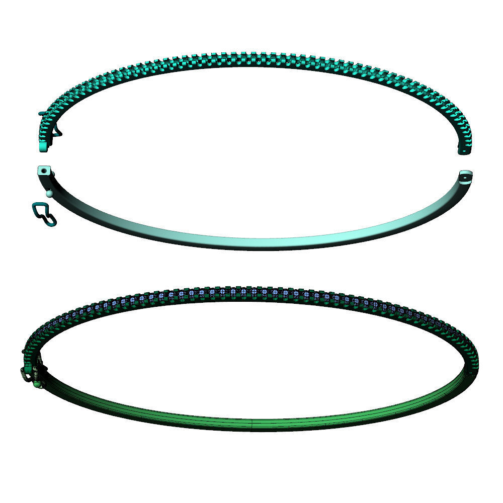 Diamond Bangle Bracelet 1Line 3D print model_12