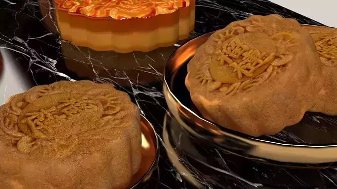 Chinese moon cake with yuan bao  