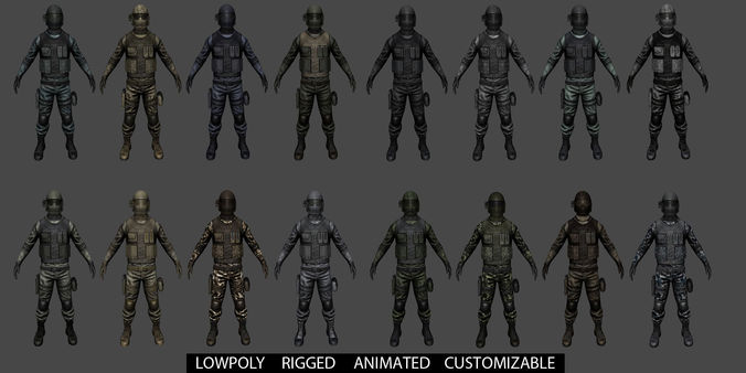 Customizable Soldier Low-poly 3D model