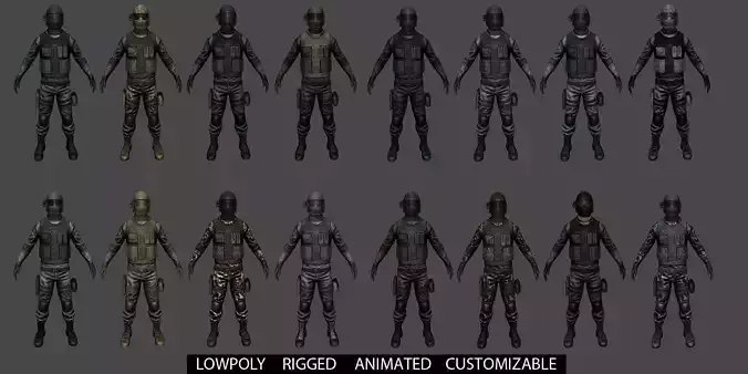 Customizable Soldier Low-poly 3D model